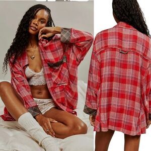 Free People Intimately Fallin For Flannel Sleep Shirt Top - S